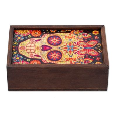 Alternate image for Day of the Dead Mexican Wood Box with Decoupage Skull of the Beloved