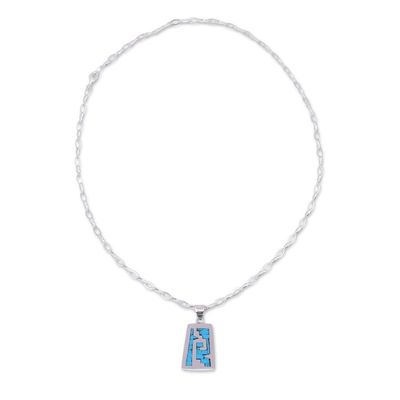 Alternate image for Pre-Hispanic Sterling Silver Pendant Necklace from Mexico Sky Blue Pyramid