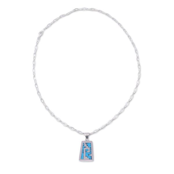 Alternate image for Pre-Hispanic Sterling Silver Pendant Necklace from Mexico Sky Blue Pyramid