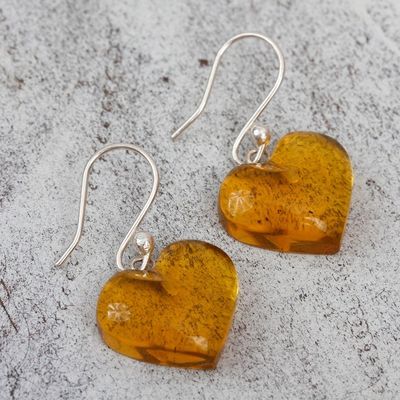 Alternate image for Mexican Sterling Silver and Amber Heart Dangle Earrings Hearts of Nectar
