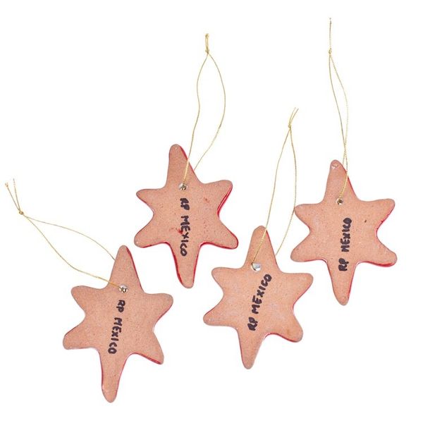 Alternate image for Set of 4 Handcrafted Ceramic Talavera Star Ornaments in Red Floral Sunrise
