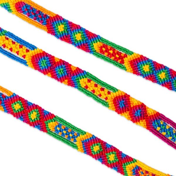 Alternate image for Colorful Handwoven Cotton Wristband Bracelets Set of 3 Colorful Concoction
