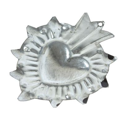 Alternate image for Mexican Tin-Plated Steel Ornament with Repousse Details Traditional Heart