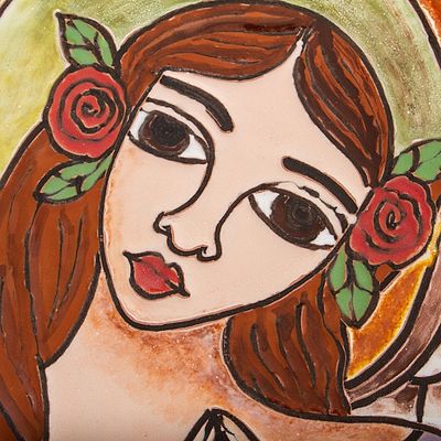Alternate image for Handcrafted Angel with Roses Ceramic Decorative Plate Angel with Roses
