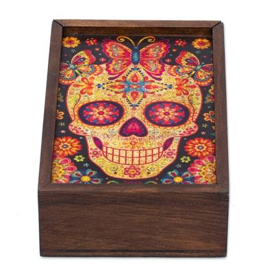 Alternate image for Day of the Dead Mexican Wood Box with Decoupage Skull of the Beloved