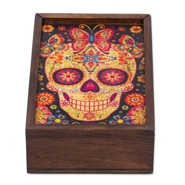 Alternate image for Day of the Dead Mexican Wood Box with Decoupage Skull of the Beloved