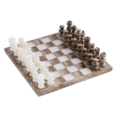 Alternate image for Onyx and Marble Chess Set Crafted in Mexico Brown and Ivory