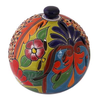 Alternate image for Round Talavera-Style Ceramic Lantern from Mexico Round Talavera