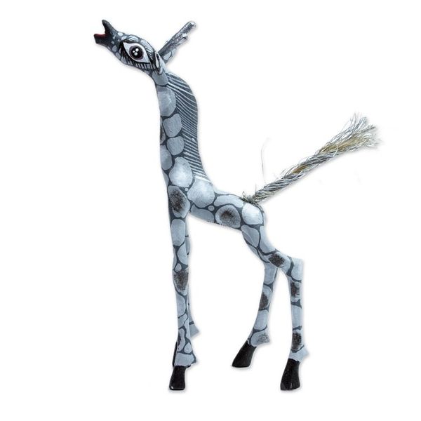Alternate image for Wood Alebrije Giraffe Figurine in Grey from Mexico Pearly Giraffe