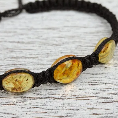 Alternate image for Braided Nylon Bracelet with Mexican Amber in Black Amber Night