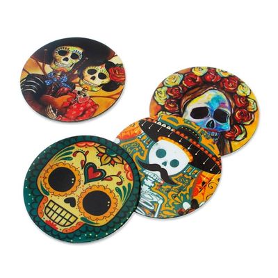 Alternate image for Day of the Dead Theme Decoupage Coasters Set of 4 Day of the Dead in Mexico