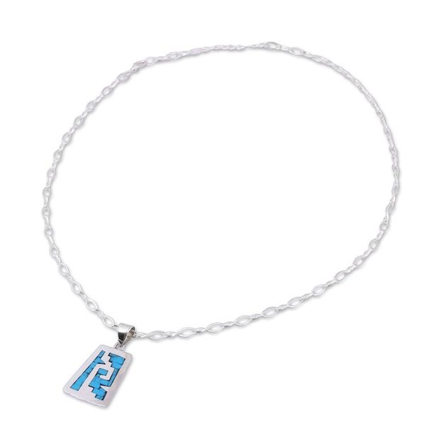 Alternate image for Pre-Hispanic Sterling Silver Pendant Necklace from Mexico Sky Blue Pyramid