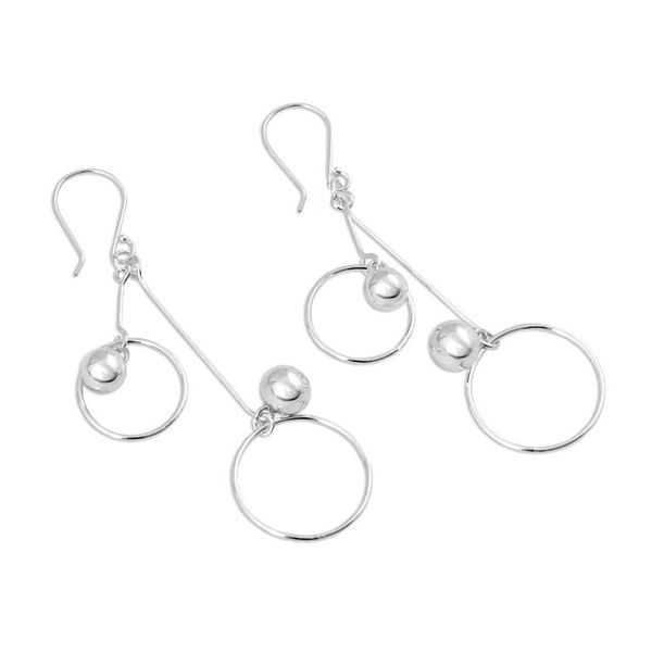 Alternate image for Sterling Silver Hoop Dangle Earrings by Mexican Artisans Satellite Spheres