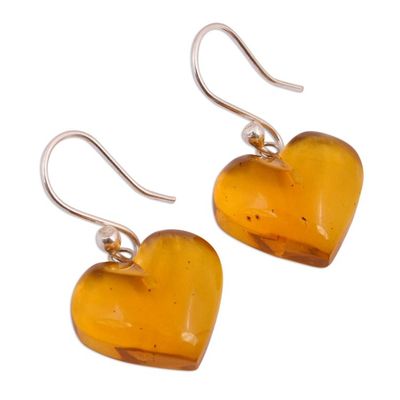 Alternate image for Mexican Sterling Silver and Amber Heart Dangle Earrings Hearts of Nectar