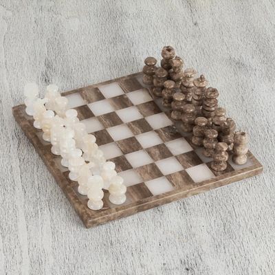 Alternate image for Onyx and Marble Chess Set Crafted in Mexico Brown and Ivory
