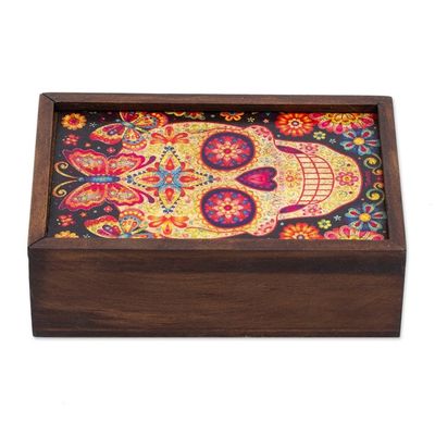 Alternate image for Day of the Dead Mexican Wood Box with Decoupage Skull of the Beloved