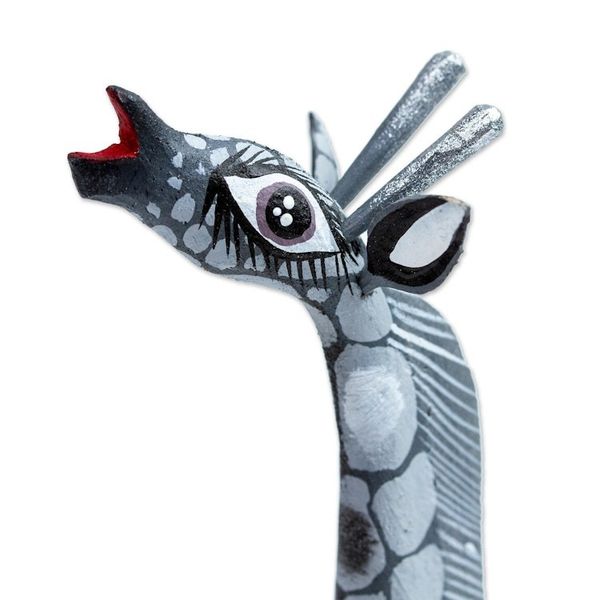 Alternate image for Wood Alebrije Giraffe Figurine in Grey from Mexico Pearly Giraffe