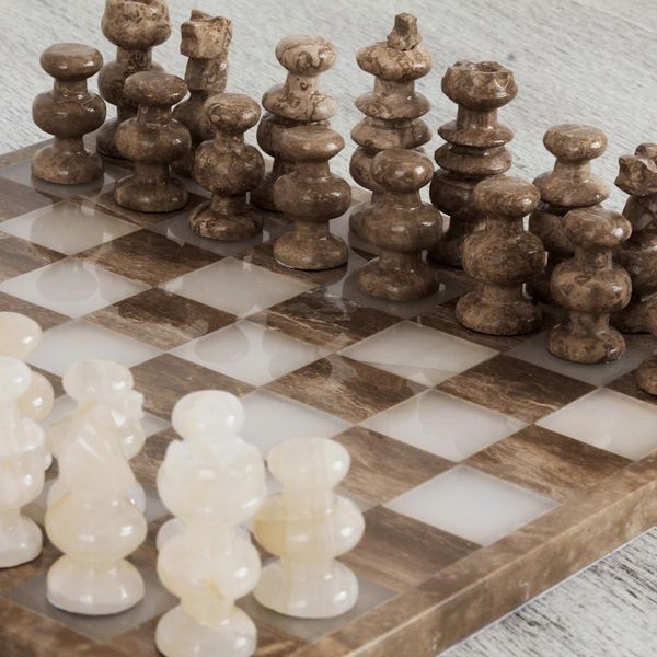 Alternate image for Onyx and Marble Chess Set Crafted in Mexico Brown and Ivory