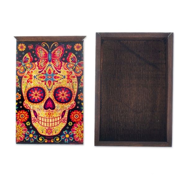 Alternate image for Day of the Dead Mexican Wood Box with Decoupage Skull of the Beloved
