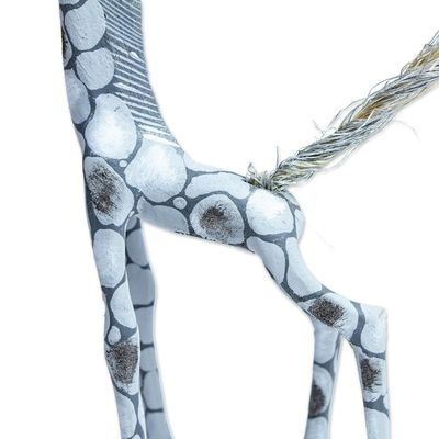 Alternate image for Wood Alebrije Giraffe Figurine in Grey from Mexico Pearly Giraffe