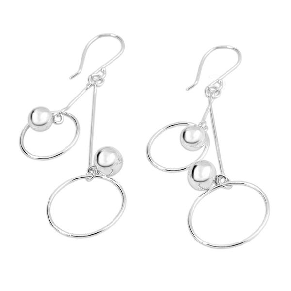 Alternate image for Sterling Silver Hoop Dangle Earrings by Mexican Artisans Satellite Spheres
