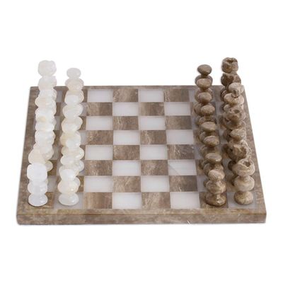 Alternate image for Onyx and Marble Chess Set Crafted in Mexico Brown and Ivory