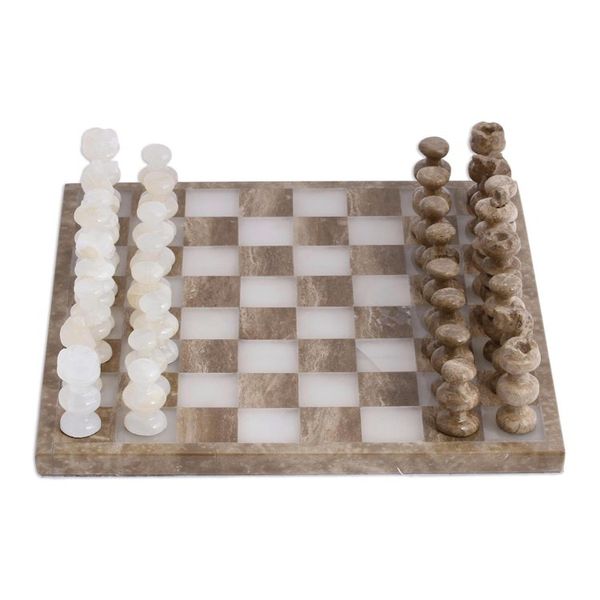 Alternate image for Onyx and Marble Chess Set Crafted in Mexico Brown and Ivory