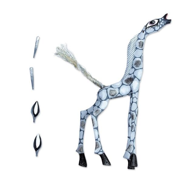 Alternate image for Wood Alebrije Giraffe Figurine in Grey from Mexico Pearly Giraffe