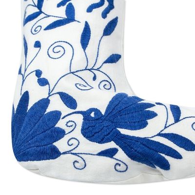 Alternate image for Blue Tenango Embroidered Christmas Stocking From Mexico Tenango Boot in Blue