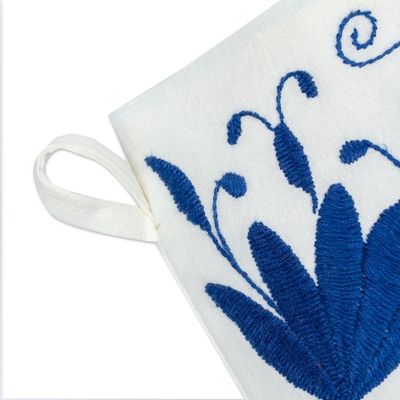 Alternate image for Blue Tenango Embroidered Christmas Stocking From Mexico Tenango Boot in Blue