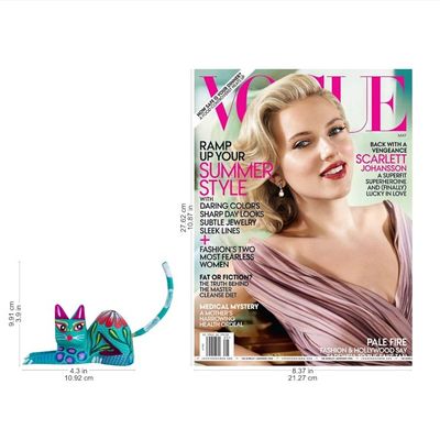 Alternate image for Copal Wood Alebrije Cat Sculpture in Teal from Mexico Excited Cat in Teal