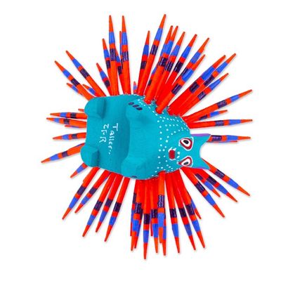 Alternate image for Hand-Painted Wood Alebrije Porcupine Figurine in Turquoise Cute Porcupine in Turquoise