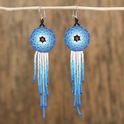 Alternate image for Glass Beaded Waterfall Earrings in Blue from Mexico Foam of the Sea