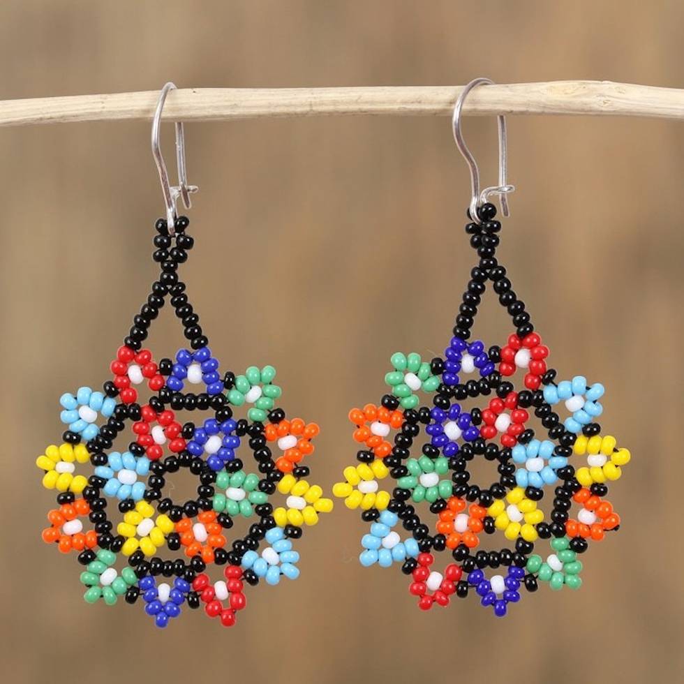 Multicolored Star-Shaped Glass Beaded Earrings from Mexico 'Colorful Stars'