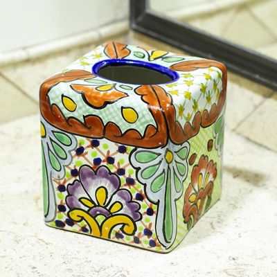 Alternate image for Talavera-Style Tissue Box Cover Hidalgo Bouquet