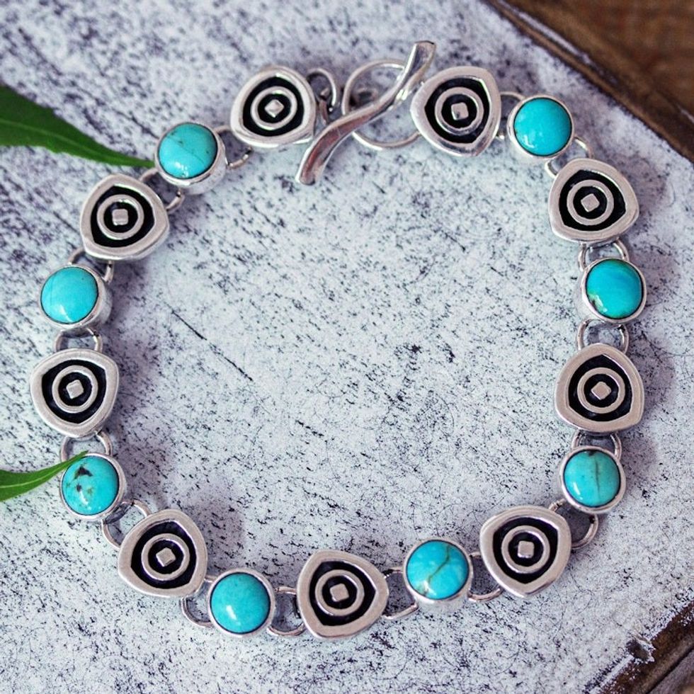 Taxco Style Turquoise Link Bracelet from Mexico 'Morning Sky'