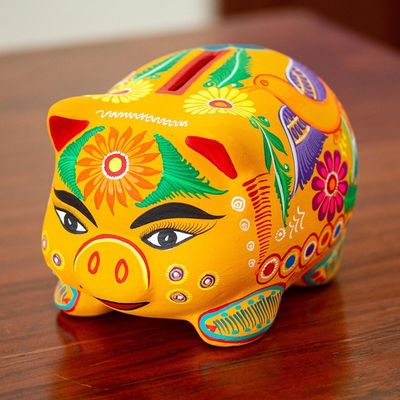 Alternate image for Colorful Hand Painted Pig Decorative Accent Fiesta Piggy