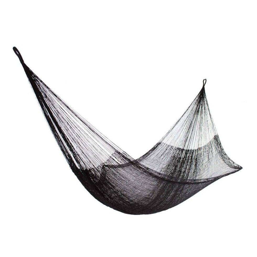 Hand Woven Nylon Black Hammock Single from Mexico 'Black Relaxation'