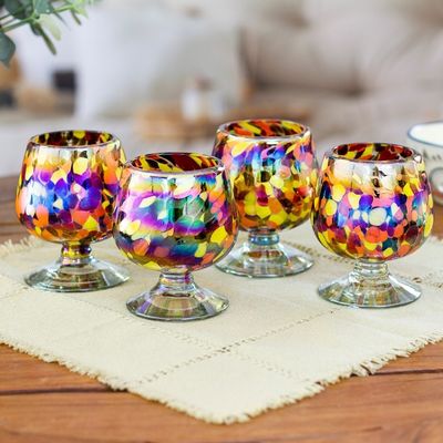 Alternate image for Set of 4 Multicolored Snifters Handblown from Recycled Glass Bright Confetti