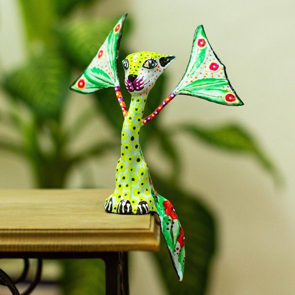 Handmade Papier Mache Cat Alebrije 'Fanciful Cat'