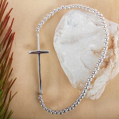 Alternate image for Handcrafted Beaded Cross Bracelet of Taxco Silver My Faith