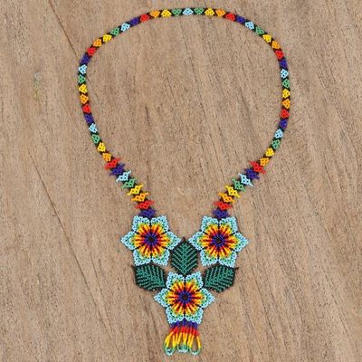 Alternate image for Floral Huichol Glass Beaded Necklace from Mexico Huichol Trio