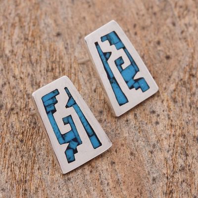 Alternate image for Pre-Hispanic Sterling Silver Drop Earrings from Mexico Sky Blue Pyramids