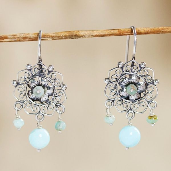 Alternate image for Dangle Earrings with Sterling and Amazonite Miraculous Flower