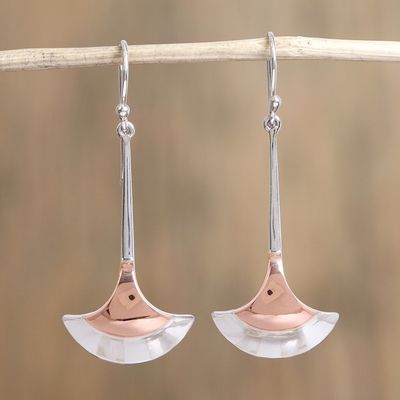Alternate image for Fan-Shaped Sterling Silver and Copper Dangle Earrings Elegant Crescents
