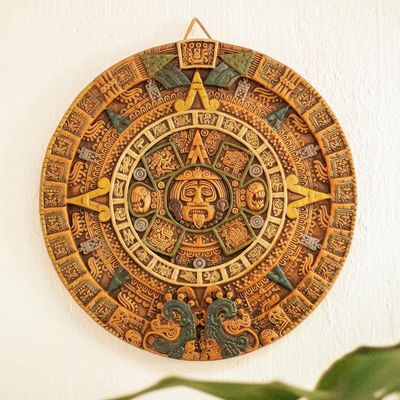 Alternate image for Aztec Fifth Sun Calendar Museum Replica Ceramic Wall Art Fifth Sun in Orange