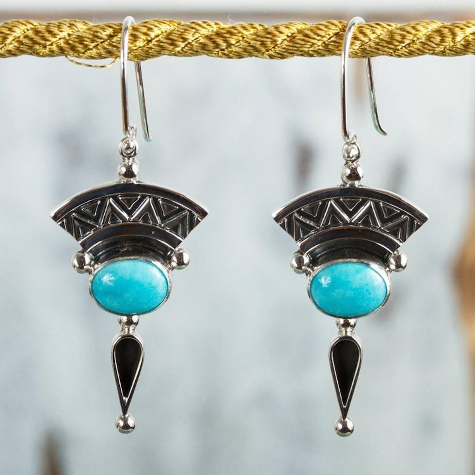Natural Turquoise and Silver Dangle Earrings from Mexico 'History and Culture'