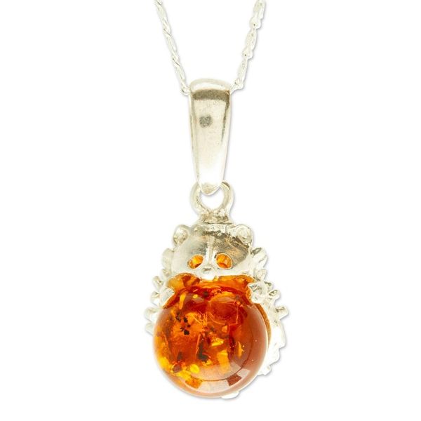 Alternate image for 925 Sterling Silver and Amber Pendant Necklace from Mexico Sweet Porcupine Treasure