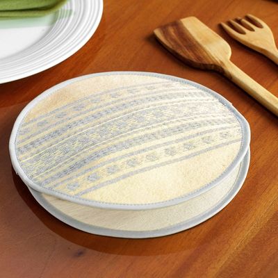 Alternate image for Handloomed Cotton Fabric Tortilla Pouch from Oaxaca Mexico Warmer in Alabaster
