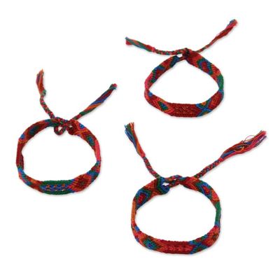 Alternate image for Colorful Cotton Wristband Bracelets from Mexico Set of 3 Deep Color